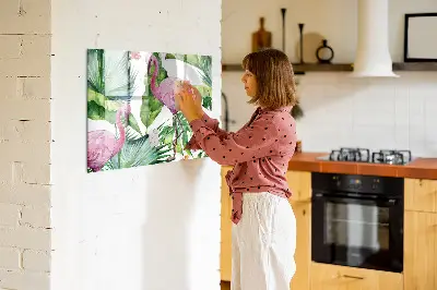 Magnetic Glass Dry Erase Board with Flamingo Nature Design