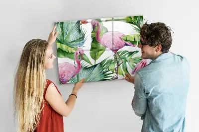 Magnetic Glass Dry Erase Board with Flamingo Nature Design