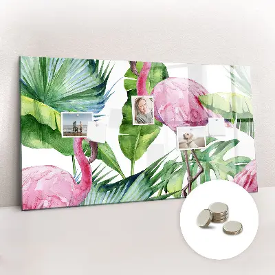 Magnetic Glass Dry Erase Board with Flamingo Nature Design
