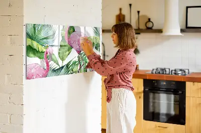 Magnetic Glass Dry Erase Board with Flamingo Nature Design