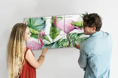 Magnetic Glass Dry Erase Board with Flamingo Nature Design