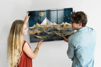 Magnetic glass dry erase board Mountains at night