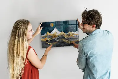 Magnetic glass dry erase board Mountains at night