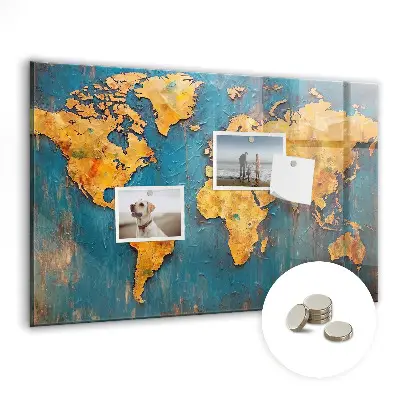 Magnetic glass dry erase board with decorative world map