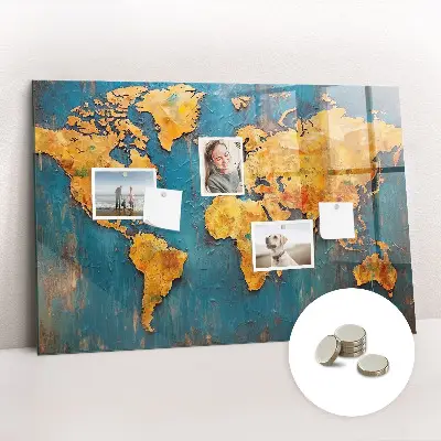Magnetic glass dry erase board with decorative world map