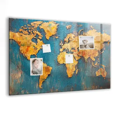 Magnetic glass dry erase board with decorative world map