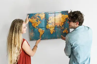 Magnetic glass dry erase board with decorative world map
