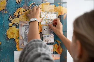 Magnetic glass dry erase board with decorative world map