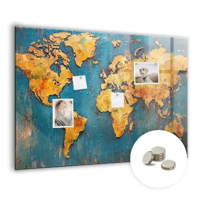 Magnetic glass dry erase board with decorative world map