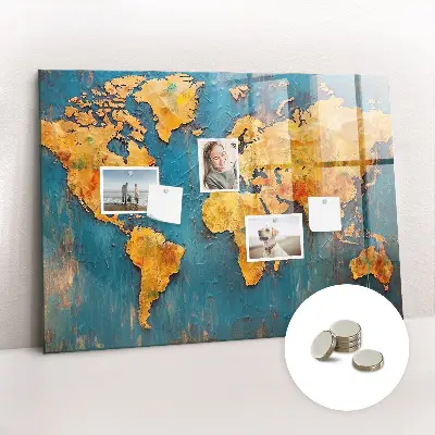 Magnetic glass dry erase board with decorative world map