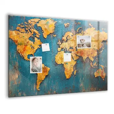 Magnetic glass dry erase board with decorative world map