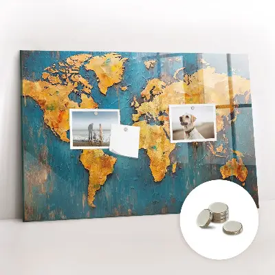 Magnetic glass dry erase board with decorative world map