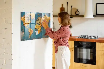 Magnetic glass dry erase board with decorative world map