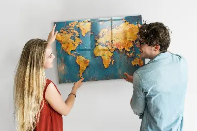 Magnetic glass dry erase board with decorative world map