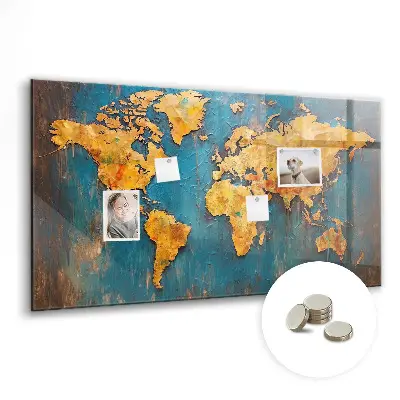 Magnetic glass dry erase board with decorative world map
