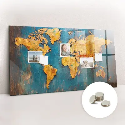Magnetic glass dry erase board with decorative world map