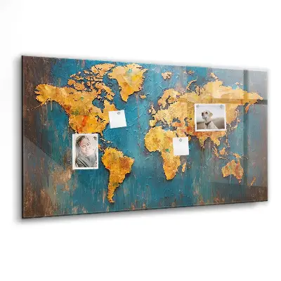 Magnetic glass dry erase board with decorative world map