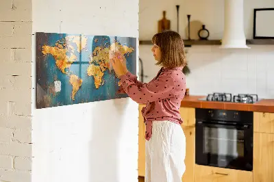 Magnetic glass dry erase board with decorative world map