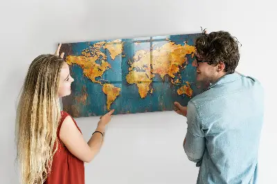 Magnetic glass dry erase board with decorative world map