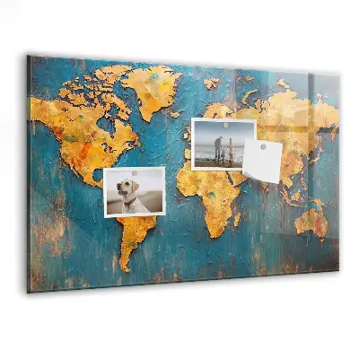 Magnetic glass dry erase board with decorative world map