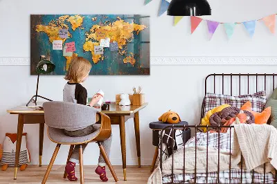 Magnetic glass dry erase board with decorative world map