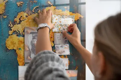 Magnetic glass dry erase board with decorative world map