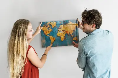 Magnetic glass dry erase board with decorative world map