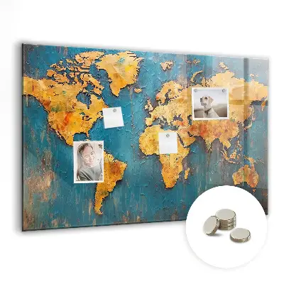 Magnetic glass dry erase board with decorative world map
