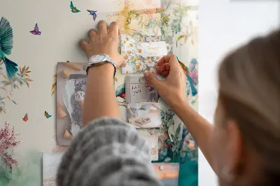 Magnetic glass dry erase board featuring flowers and birds nature design