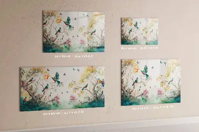 Magnetic glass dry erase board featuring flowers and birds nature design
