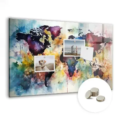 Watercolor map magnetic wall board