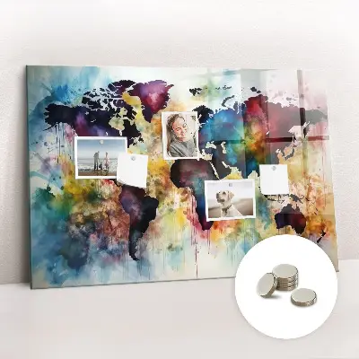 Watercolor map magnetic wall board