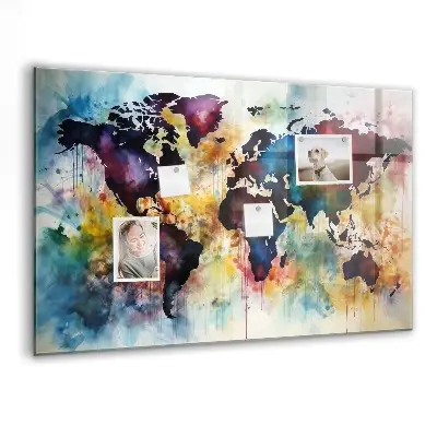 Watercolor map magnetic wall board