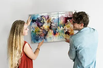 Watercolor map magnetic wall board