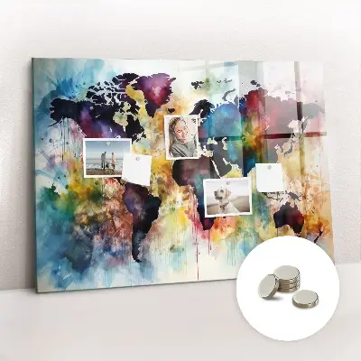 Watercolor map magnetic wall board