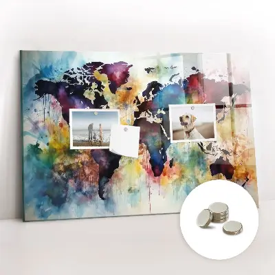 Watercolor map magnetic wall board