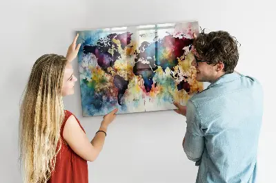 Watercolor map magnetic wall board