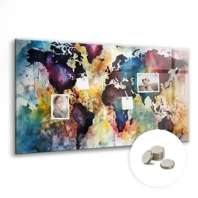 Watercolor map magnetic wall board
