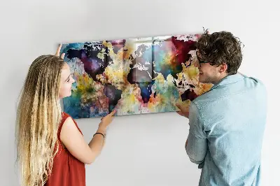 Watercolor map magnetic wall board