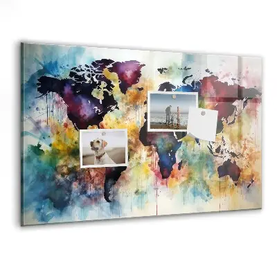 Watercolor map magnetic wall board