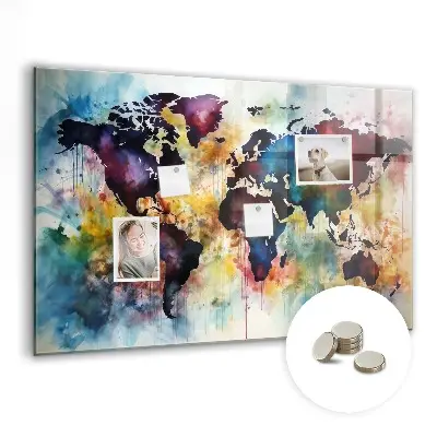 Watercolor map magnetic wall board