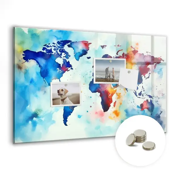 Magnetic glass dry erase board with painted map design