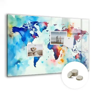 Magnetic glass dry erase board with painted map design