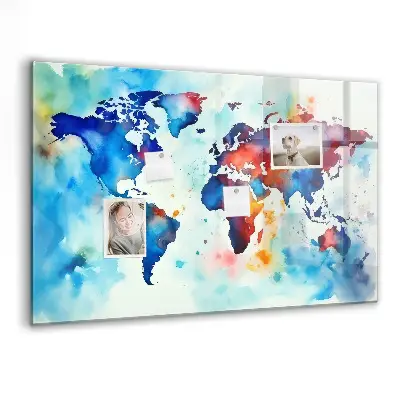 Magnetic glass dry erase board with painted map design
