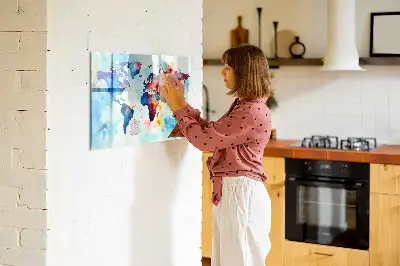 Magnetic glass dry erase board with painted map design