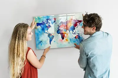 Magnetic glass dry erase board with painted map design