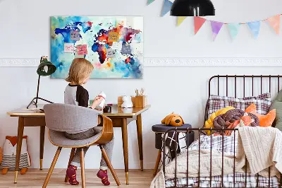 Magnetic glass dry erase board with painted map design