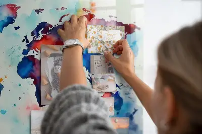 Magnetic glass dry erase board with painted map design