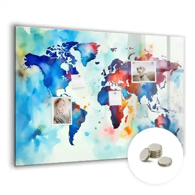 Magnetic glass dry erase board with painted map design