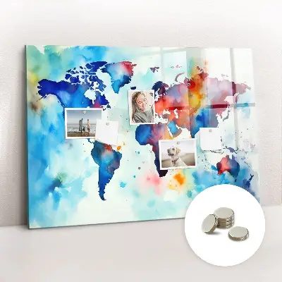 Magnetic glass dry erase board with painted map design